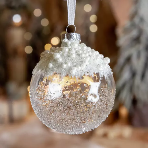 3er set Weihnachtskugeln aus Glas (D80 mm) Verziert Weiß schillernd