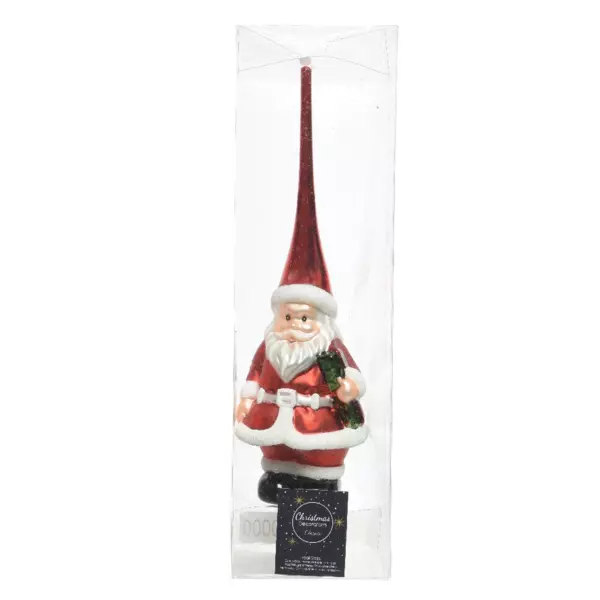 Baumspitze aus Glas Weihnachtsmann Rot