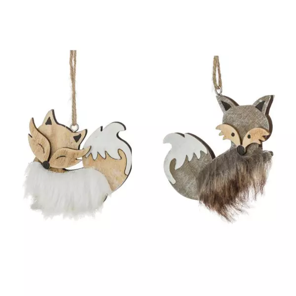 Set di 2 Volpi di Natale da appendere (10 cm) Naturale