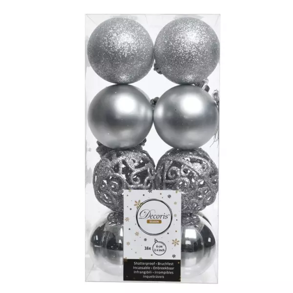 16er Set Weihnachtskugeln (D60 mm) Alpine Silber