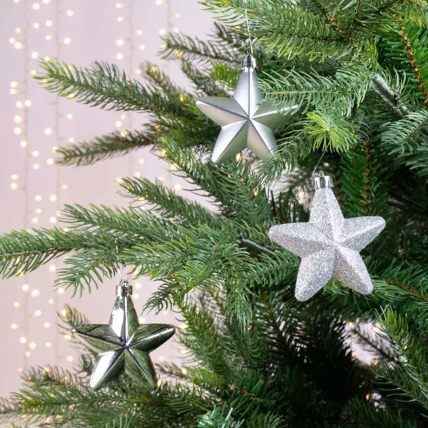 Confezione di 6 stelle di Natale da appendere con clip Argento