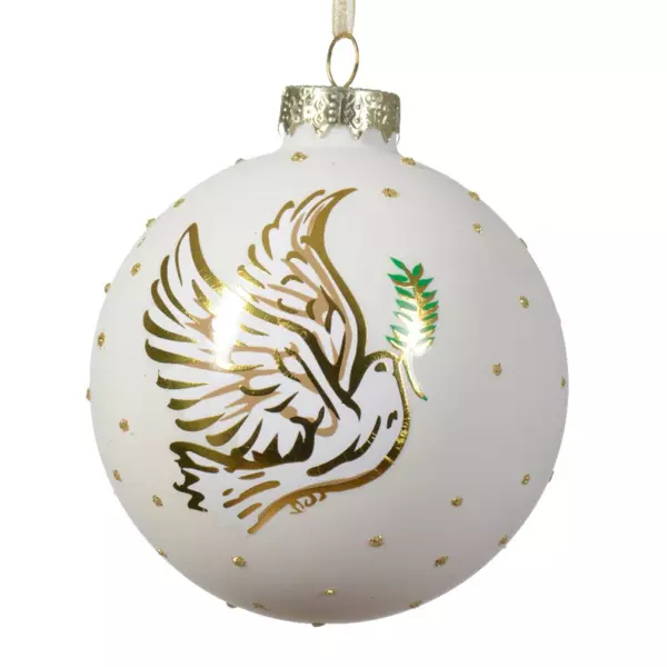 Lot de 3 boules de No�l (D80 mm) en verre Colombe Blanc laine