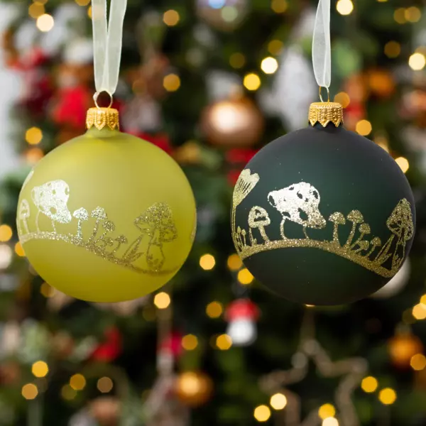 6er Set Weihnachtskugeln (D80 mm) aus Glas Pilze Pistaziengr�n