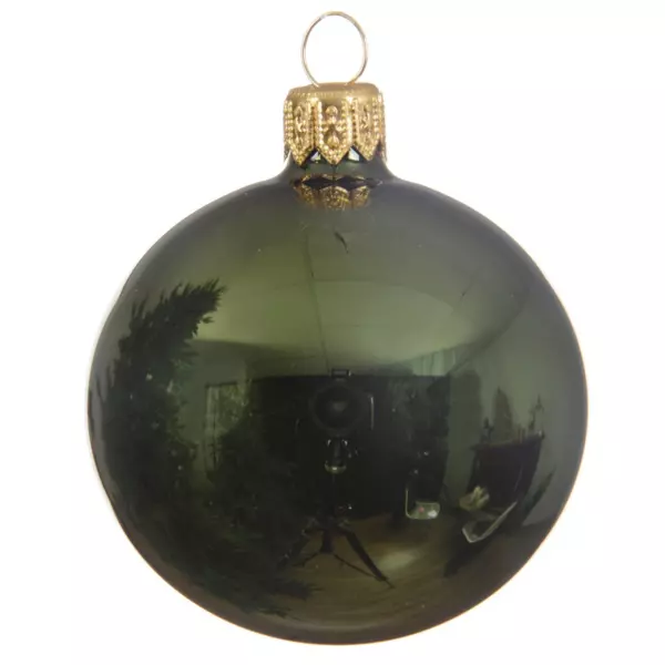 Lot de 6 boules de Noël en verre (D80 mm) Arctique brillantes Vert sapin
