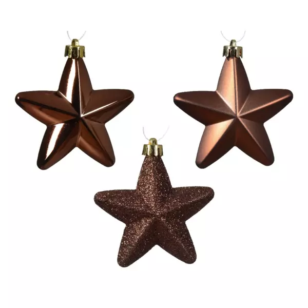 Lot de 6 étoiles de Noël à suspendre (H7 cm) Alpine Brun café
