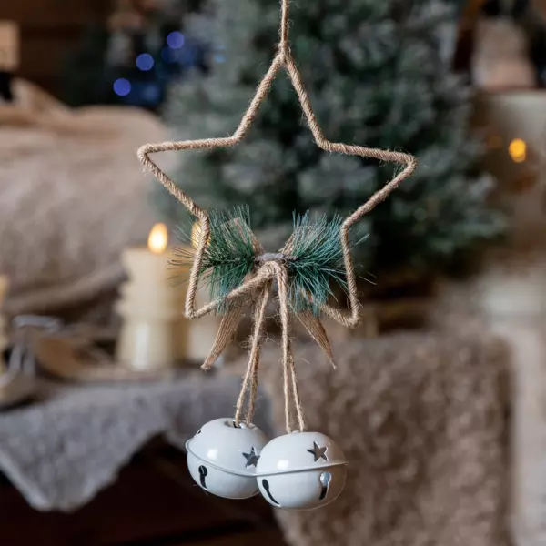 Estrella de Navidad para colgar grelots Natural