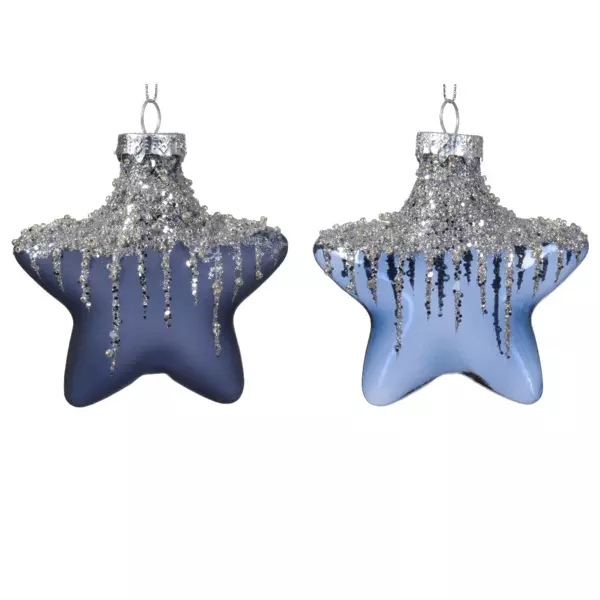 Confezione di 2 stelle di Natale in vetro Arctique Blu notte