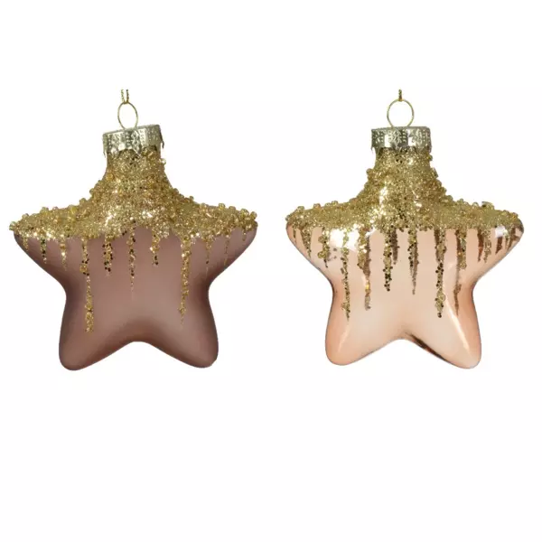 Lote de 2 estrellas de Navidad en vidrio Arctique Caf� casta�o