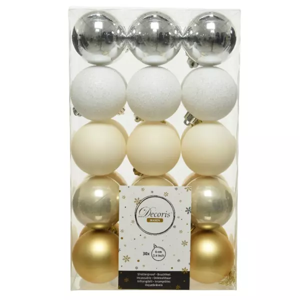 Lot de 30 boules de No�l (D60 mm) Alpine multi Blanc