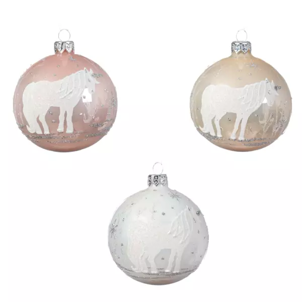 Lot de 6 boules de No�l en verre Licorne Rose poudr�