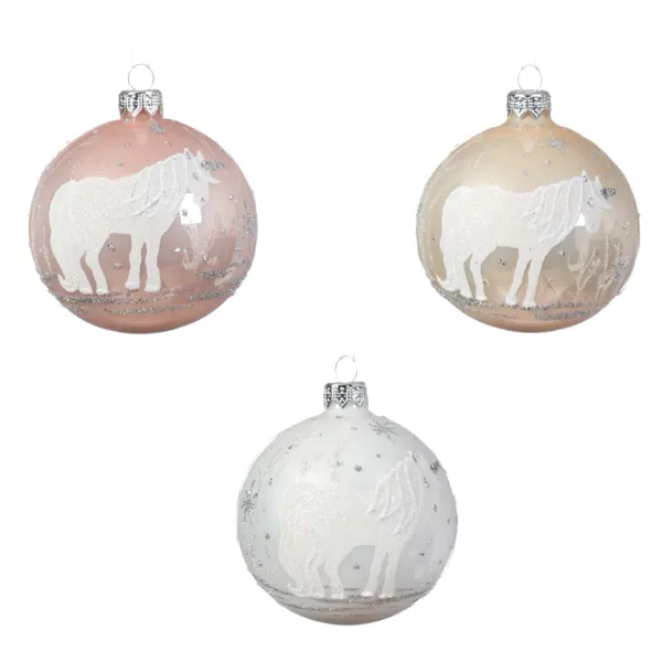 Set di 6 palline di Natale di vetro Unicorno Rosa cipria
