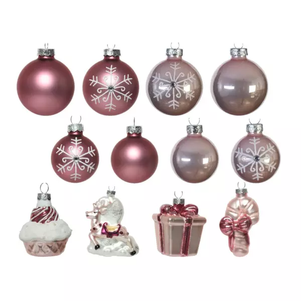 Kit di decorazioni di Natale di vetro Viggo Rosa