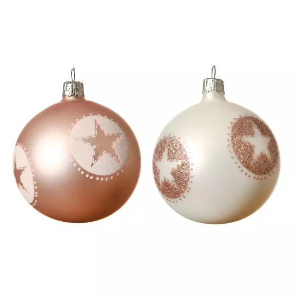 Lot de 6 boules de No�l en verre (D80 mm) Storia Blanc et rose