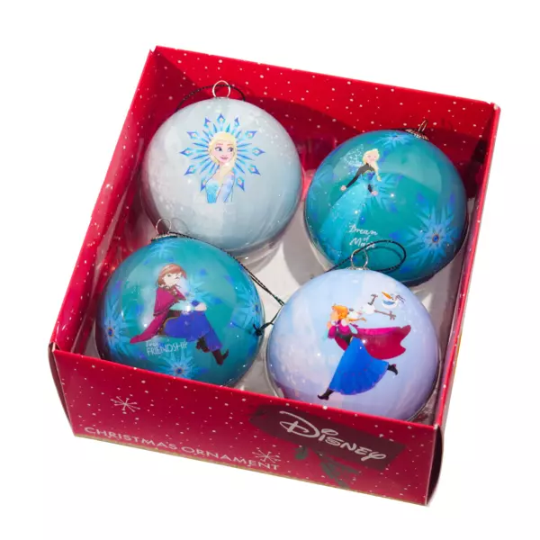 4er Set Weihnachtskugeln (D75 mm) Disney Eisk�nigin Blau in Geschenkbox