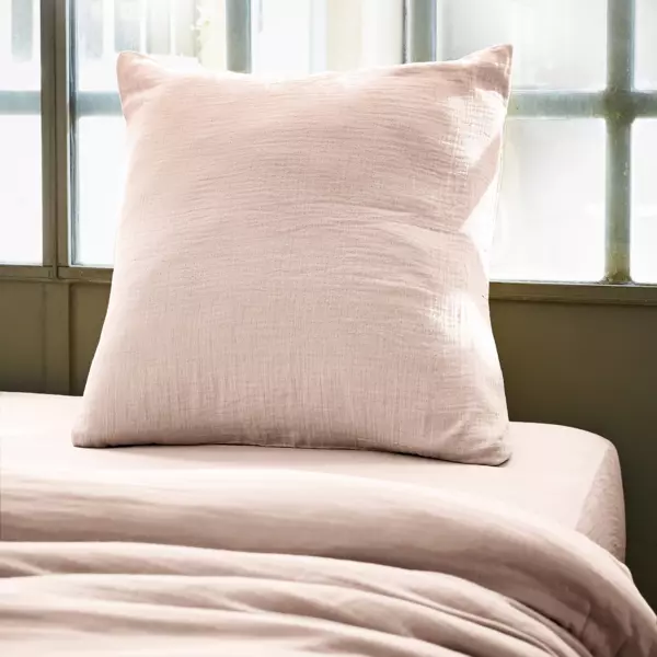 Taie d'oreiller carr�e gaze de coton (60 x 60 cm) Ga�a Rose poudr�