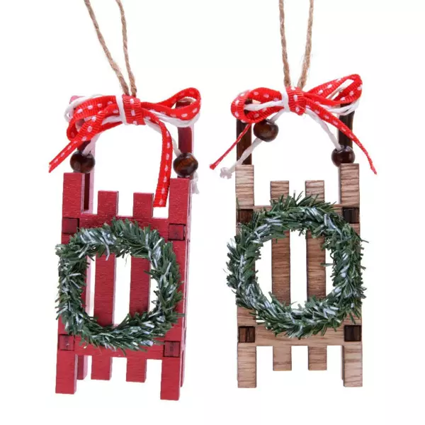 Lot de 2 suspensions (H10 cm) Luges Couronne d'hiver rouge