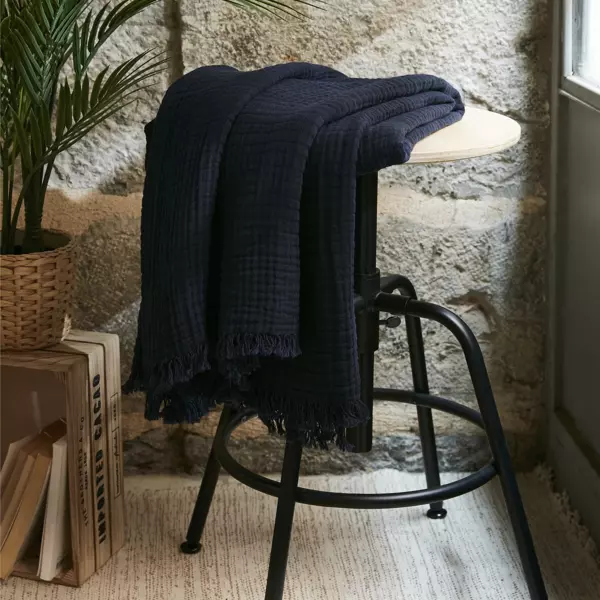 Plaid gaze de coton (130 x 160 cm) Ga�a Bleu nuit