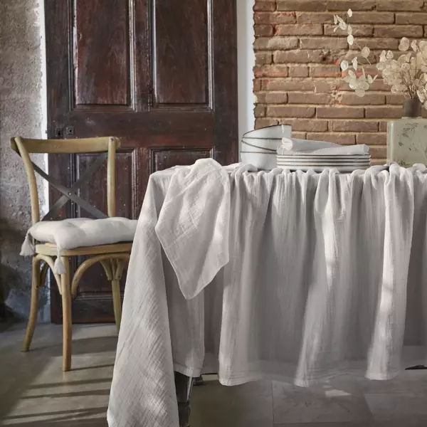 Nappe rectangulaire gaze de coton (150 x 350 cm) Ga�a Gris nuage