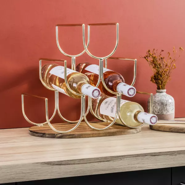 Vinstativ i tr� og metal med 6 pladser (H30 cm) Th�o Guld