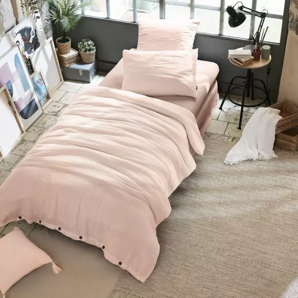 Housse de couette gaze de coton (140 x 200 cm) Ga�a Rose poudr�