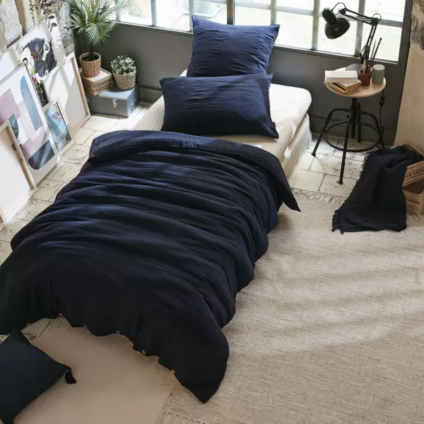 Housse de couette gaze de coton (140 x 200 cm) Ga�a Bleu nuit