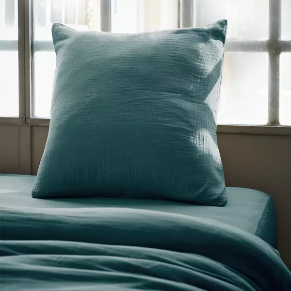 Quadratischer Musselin-Kopfkissenbezug (60 x 60 cm) Ga�a Petrolblau