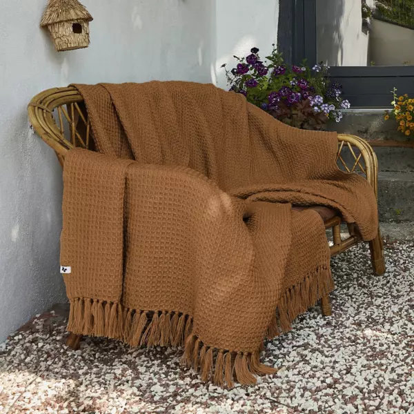 Plaid van gerecycled materiaal (220 cm) Gabin Camel