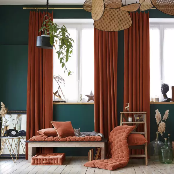 Justerbart bomuldsvelourgardin (140 x max 270 cm) Victor Terracotta