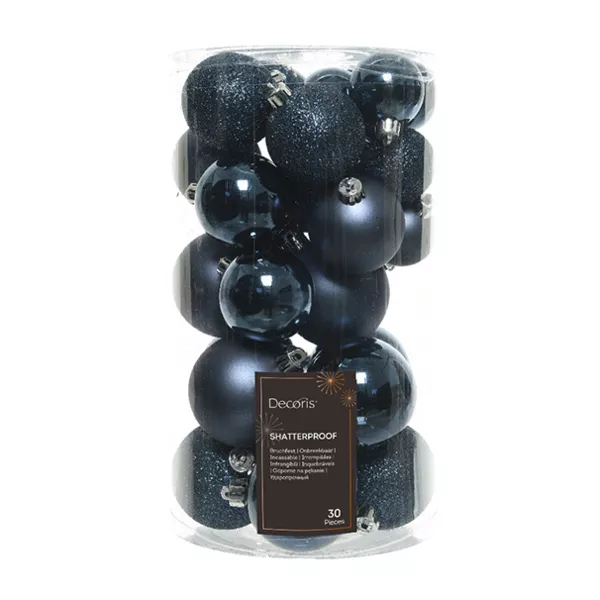 Set van 30 kerstballen Alpine assortiment donkerblauw