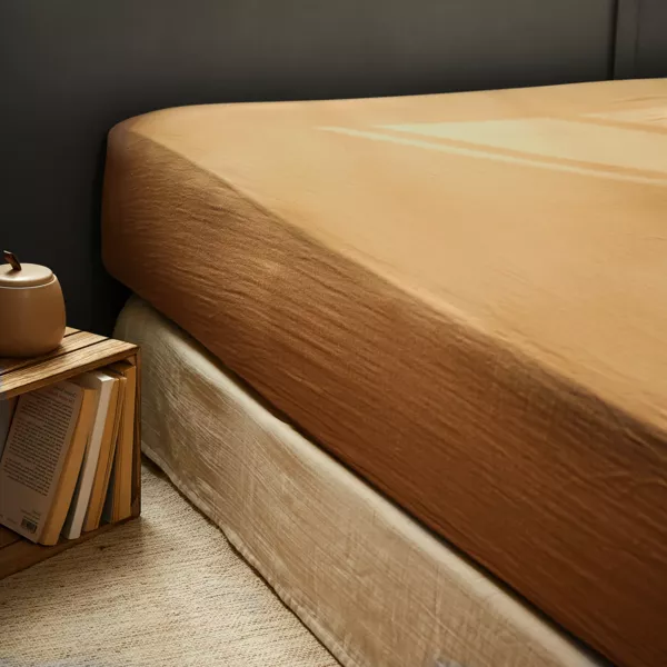 Drap housse gaze de coton (200 x 200 cm) Ga�a Camel