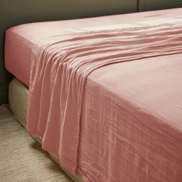 Drap plat gaze de coton (270 x 300 cm) Ga�a Rose p�che