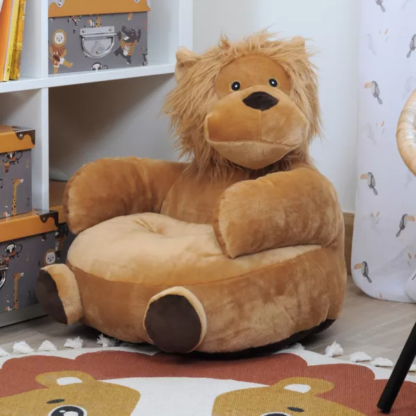 Pouf peluche lion enfant (45 cm) Zimba Marron camel