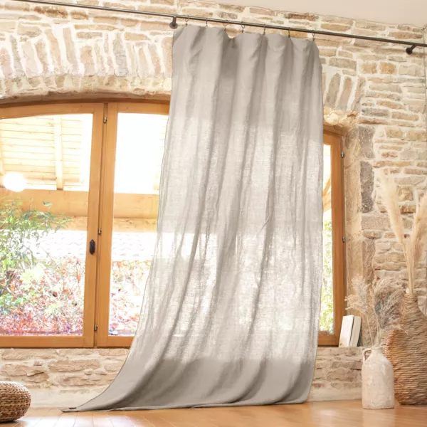 Höhenverstellbarer Vorhang aus gewaschenem Leinen (140 x max 270 cm) Louise Beige