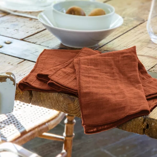 Set di 3 tovaglioli garza di cotone Ga�a Terracotta