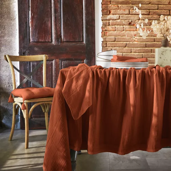 Tovaglia rettangolare garza di cotone (L250 cm) Ga�a Terracotta