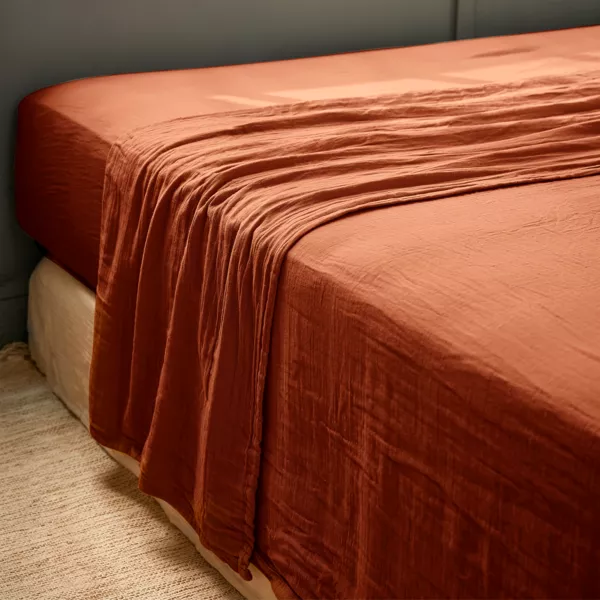 Drap plat gaze de coton (270 x 300 cm) Ga�a Terracotta