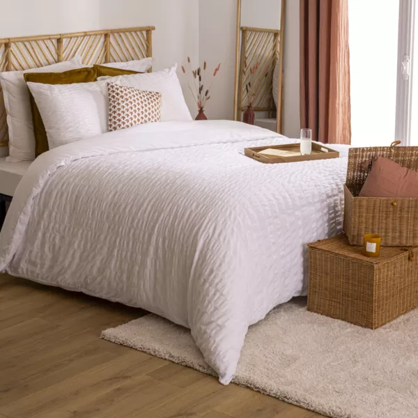 Funda n�rdica y dos fundas de almohada de algod�n pulido(260 x 240 cm) Irhia Blanco