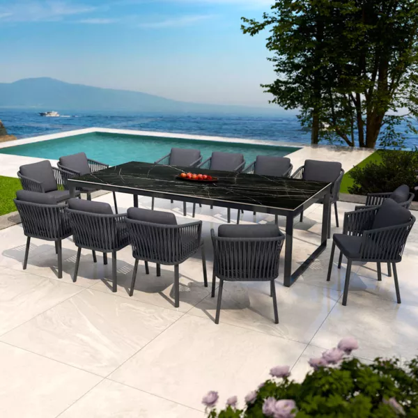 Table de jardin en aluminium et c�ramique 12 places (260 x 120 cm) Kore Noir marbr�