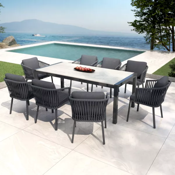 Table de jardin en aluminium et c�ramique 8 places (180 x 90 cm) Modena Gris clair