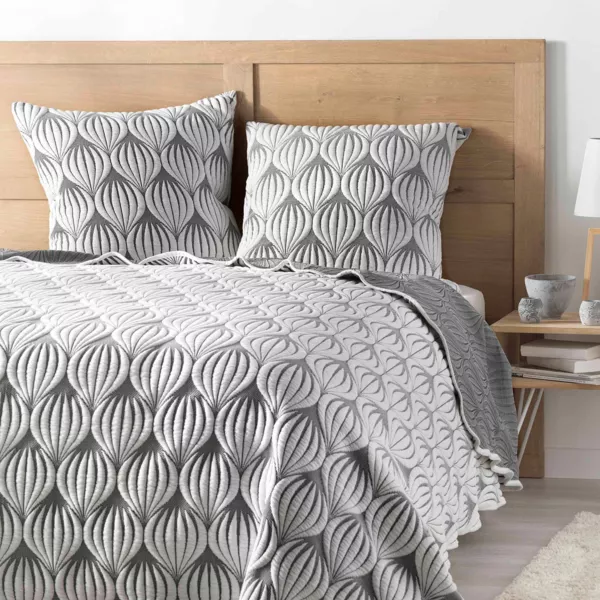 Couvre-lit et 2 taies d'oreiller (220 x 240 cm) Faustine Gris