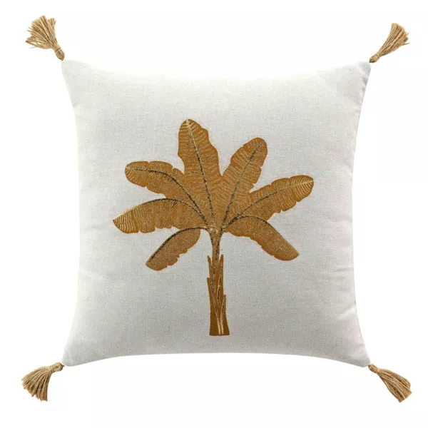 Coussin carr� pompons (45 x 45 cm) Th�a Marron