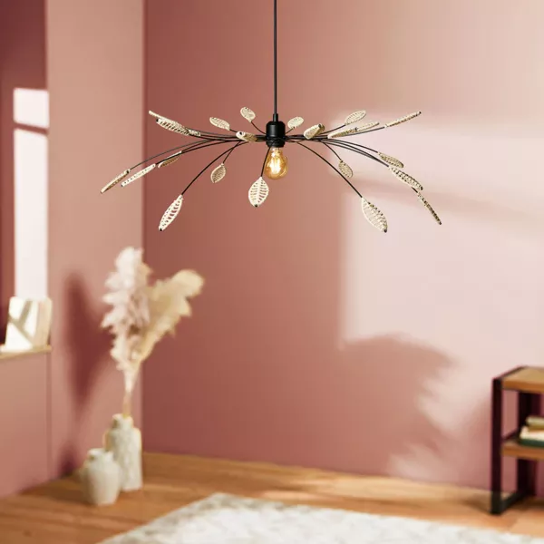 H�ngeleuchte Metall und Bl�tter (D80 cm) Ellisse Naturfarben