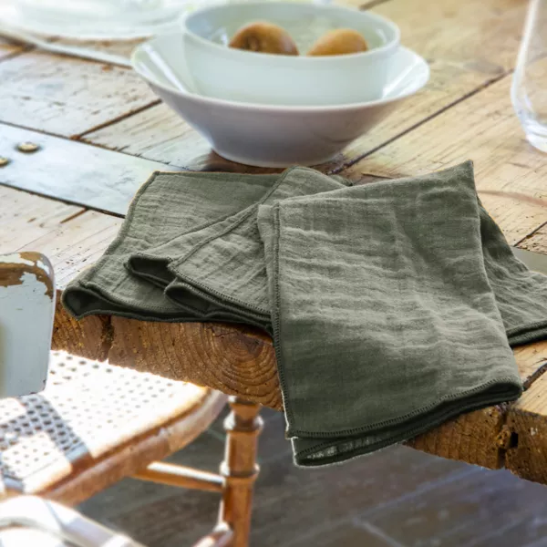 Lot de 3 serviettes gaze de coton (40 x 40 cm) Ga�a Vert romarin