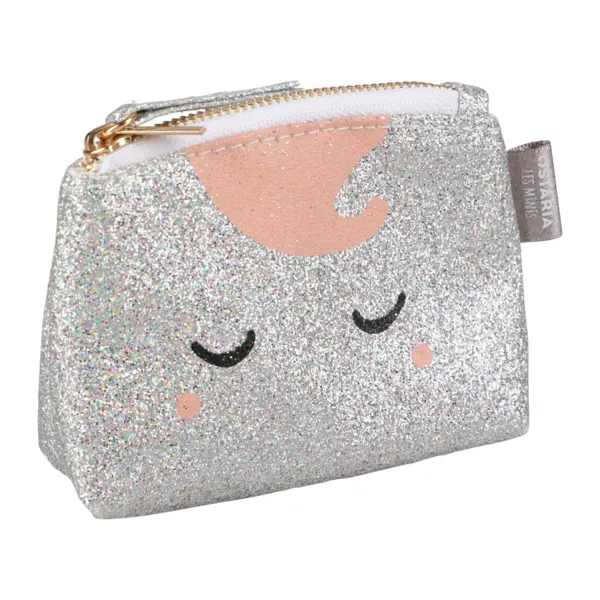 Portamonete a strass bambini (11 cm) Unicorno Argento