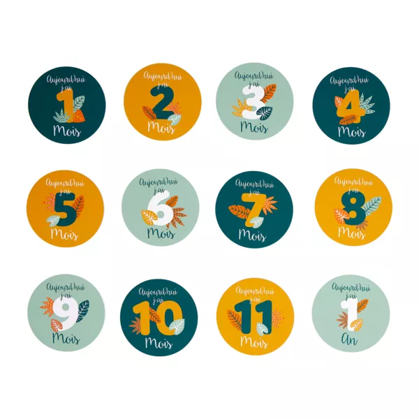 S�t med 12 baby milep�lskort i pap (10 cm) M�ned Multifarvet