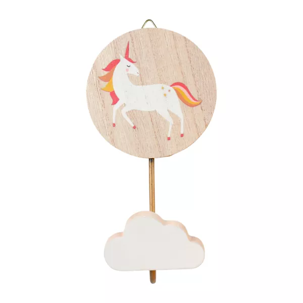 Appendiabiti da parete legno bambini (H16 cm) Unicorno Rosa