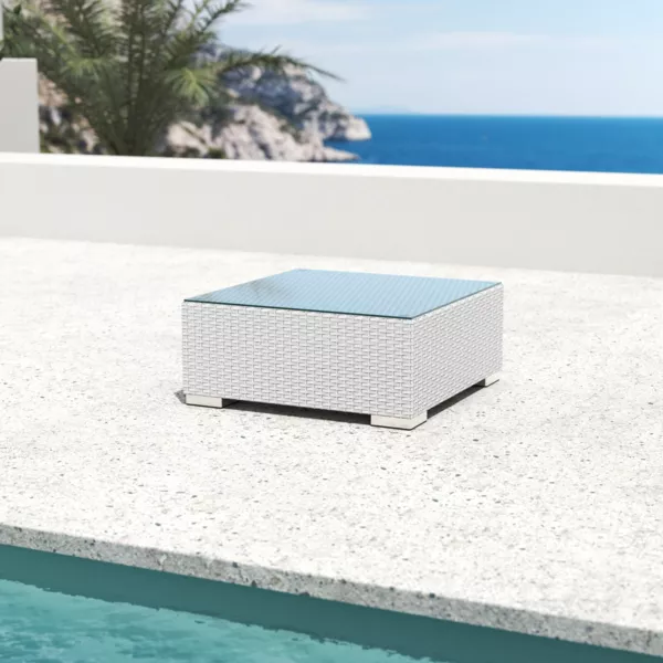 Table basse de jardin carr�e en r�sine tress�e Palma Blanc