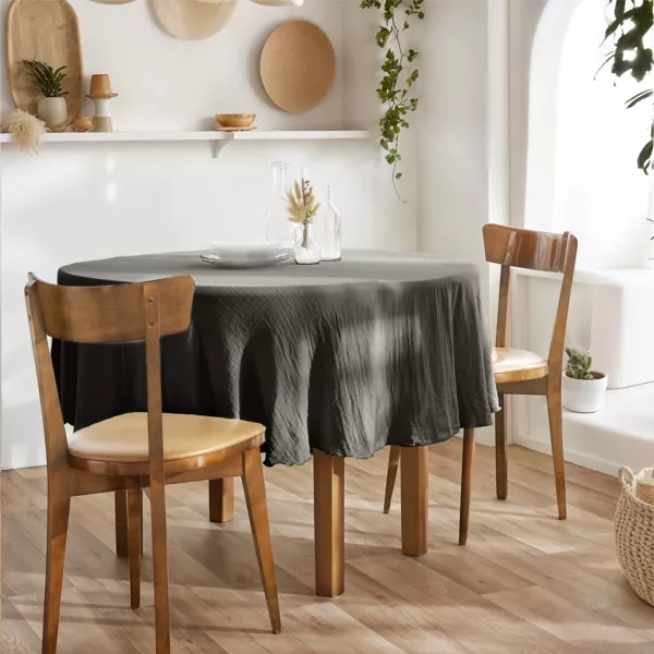 Tovaglia rotonda in garza di cotone (180 cm) Gaïa Grigio granito