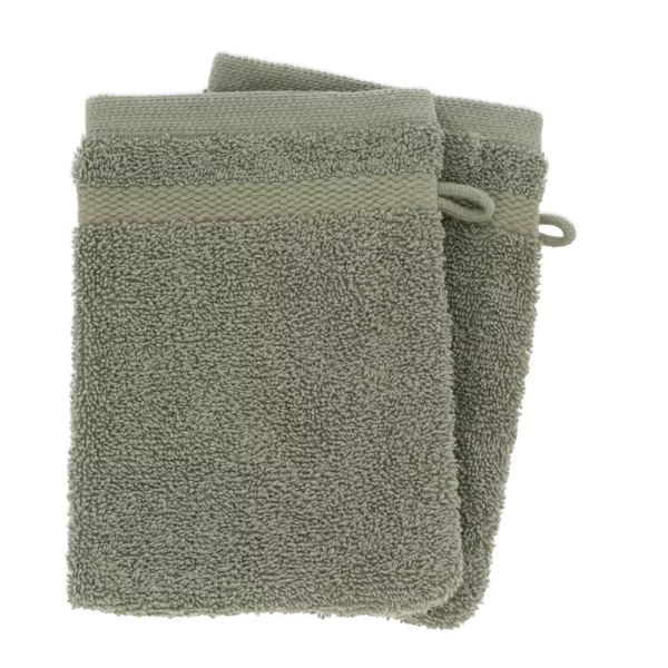 Set di 2 guanti da bagno in cotone (15 x 21 cm) Timeless Verde cachi
