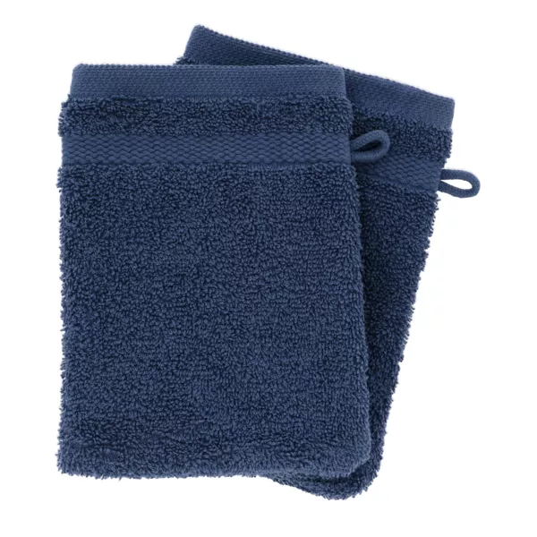 Juego de 2 guantes de ba�o en algod�n (15 x 21 cm) Timeless Azul marino